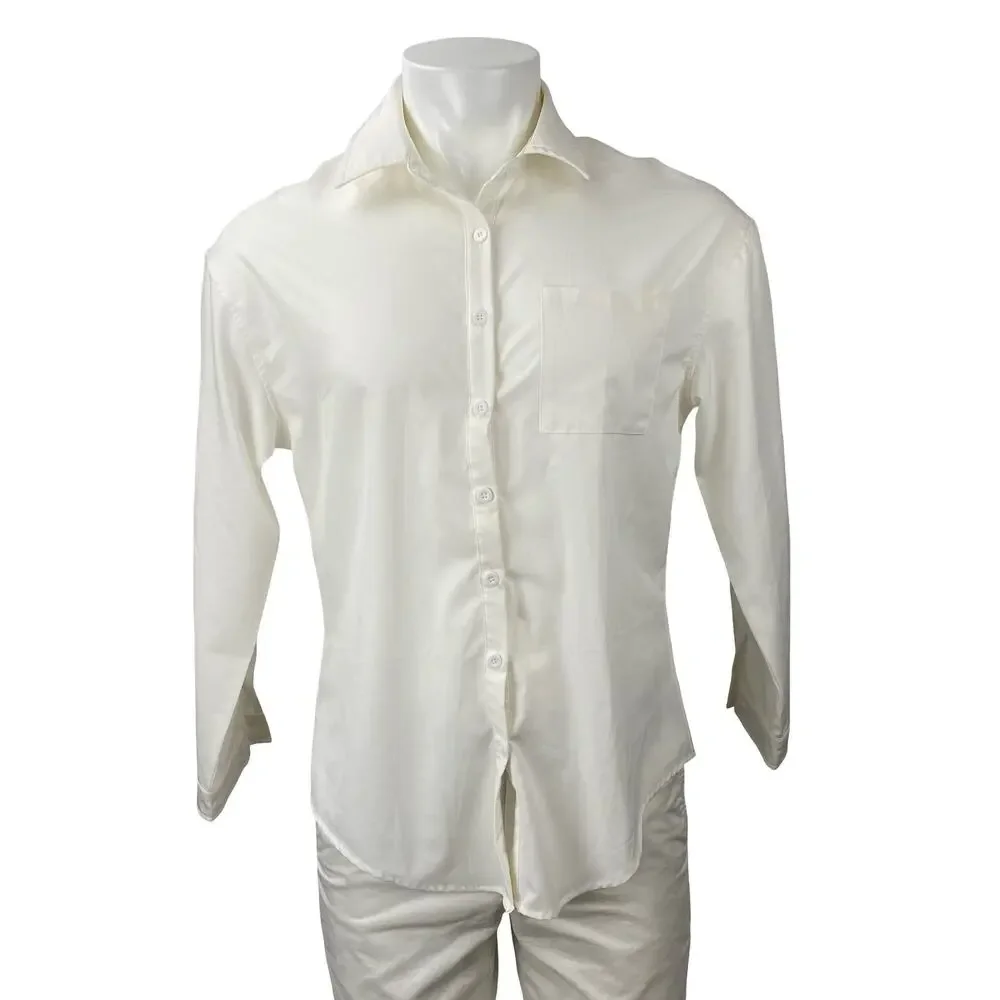 It Men's White Collared Long Sleeve Chest Pocket Casual Button Down Shirt Top S
